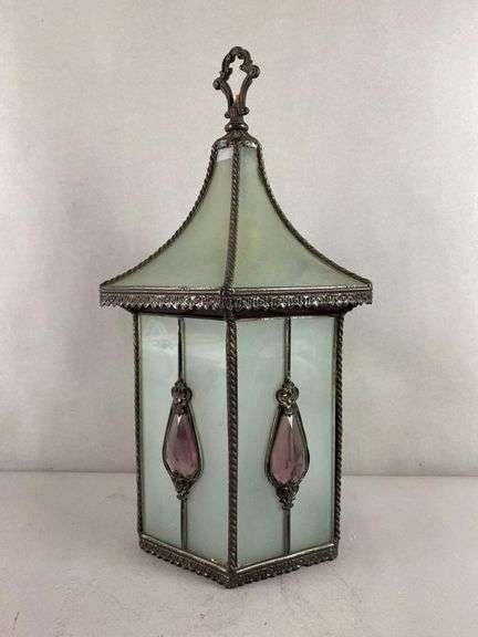Antique Mission Frosted and Purple Glass Hanging Light Fixture