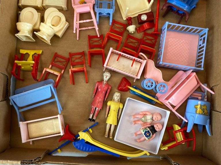 Group of Assorted Doll Furniture and Figures - Matthew Bullock Auctioneers