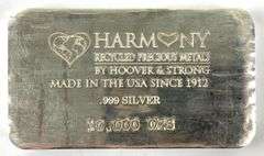 Hoover and Strong Harmony 10 oz .999 Fine Silver Ingot/ Bar