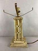 Antique Mission Style Metal and Slag Glass Table Lamp