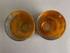 Set of 2 Marigold Carnival Glass Lamp Shades with Castle Wall Motif