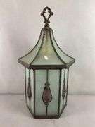 Antique Mission Frosted and Purple Glass Hanging Light Fixture