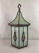 Antique Mission Frosted and Purple Glass Hanging Light Fixture
