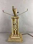 Antique Mission Style Metal and Slag Glass Table Lamp