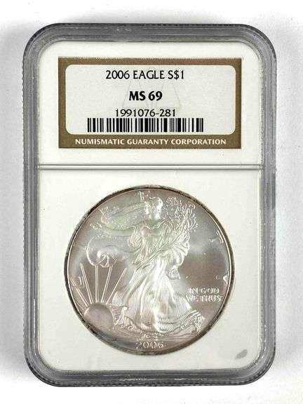 NGC Graded 2006US $1 Silver Eagle 1oz Fine Silver Dollar MS69