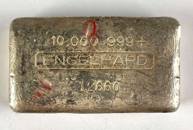 RARE EARLY HAND POURED Engelhard 10 oz. .999 Silver Ingot/ Bar