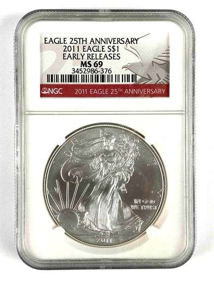 NGC Graded 2011 US $1 Silver Eagle 1oz Fine Silver Dollar MS69
