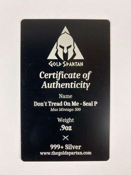 Gold Spartan Dont Tread On Me-Seal P .9 oz .999 Silver Figure