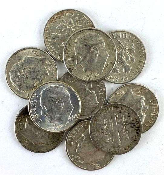 Group of 10 Roosevelt 90% Silver Dimes