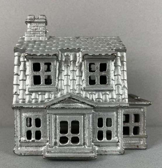 Antique Cast Iron Colonial House Bank