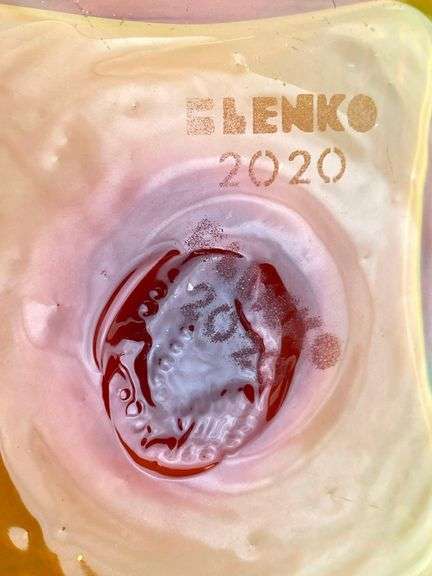 2020 Blenko Red Yellow Textured Art Glass Vase