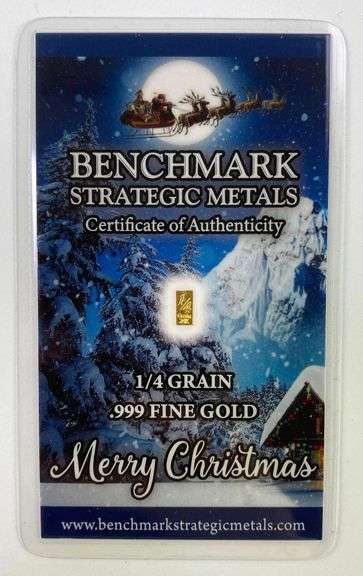 Benchmark Strategic Metals Merry Christmas 1/4 Grain .999 Fine Gold Ingot