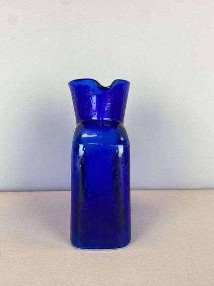 2014 Blenko Walter Blenko Signed Cobalt Textured Glass Double Pitcher