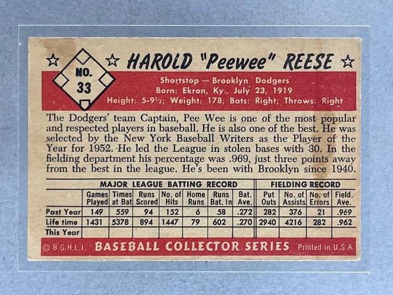 1953 Bowman Color Pee Wee Reese #33