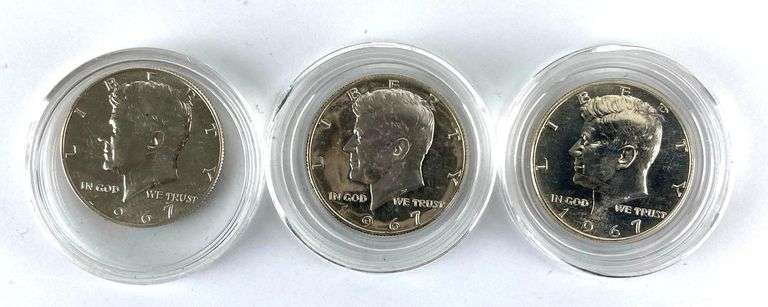 Group of 3 1967 40% Silver Kennedy Half Dollars