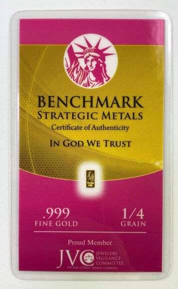 Benchmark Strategic Metals 1/4 Grain .999 Fine Gold Ingot