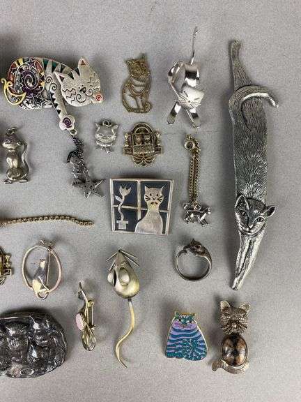 Group of Cat Jewelry Items and More
