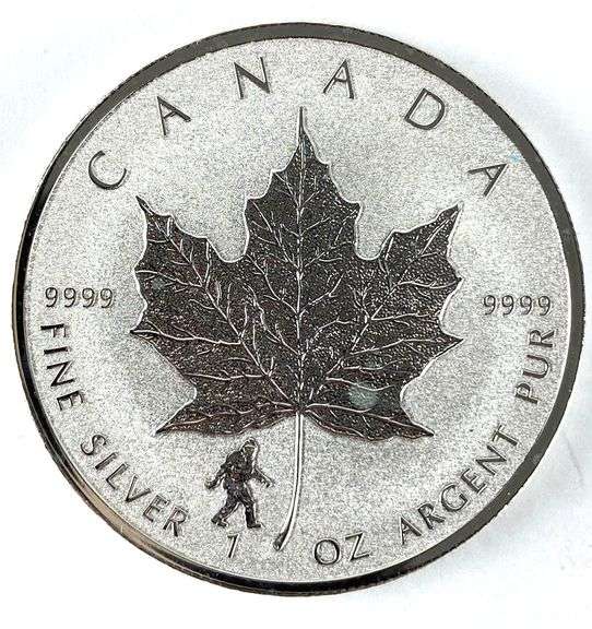 2016 Canada $5 Maple Leaf with Sasquatch Privy 1 oz .999 Fine Silver Coin