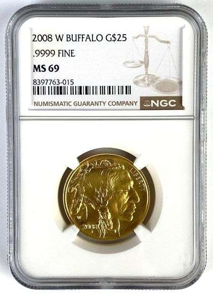 NGC Graded 2008-W US $25 Buffalo 1/2oz .999 Fine Gold Coin MS69