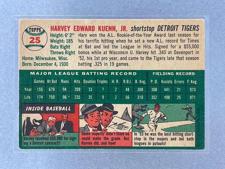 1954 Harvey Kuenn #25 Rookie