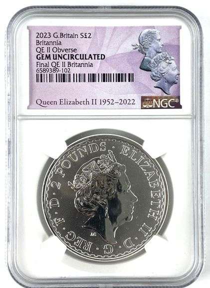 2023 Queen Elizabeth II NGC Gem Uncirculated Great Britain 2 Pound Britannia 1 oz .999 Fine Silver C
