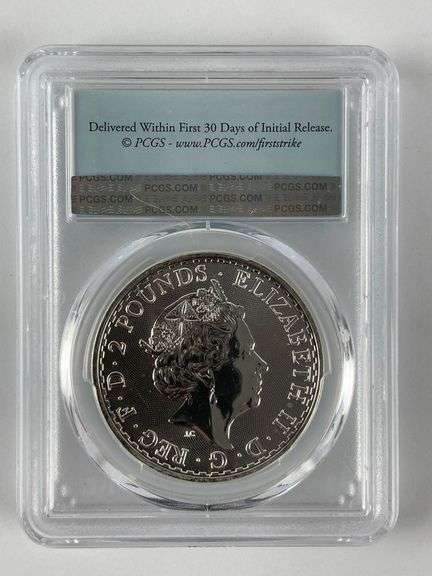 2023 First Strike Great Britain Elizabeth II 2 Pound PCGS Graded MS70 Britannia 1 oz .999 Fine Silve