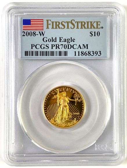 PCGS Graded 2008 W $10 US 1/4 oz American Gold Eagle PR70