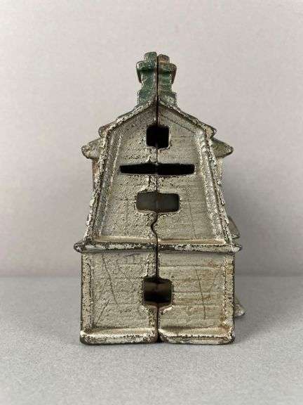 Antique Cast Iron Colonial House Bank