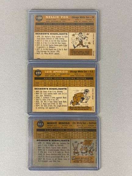 1960 Topps Nellie Fox, Luis Aparicio, and Minnie Minoso Cards