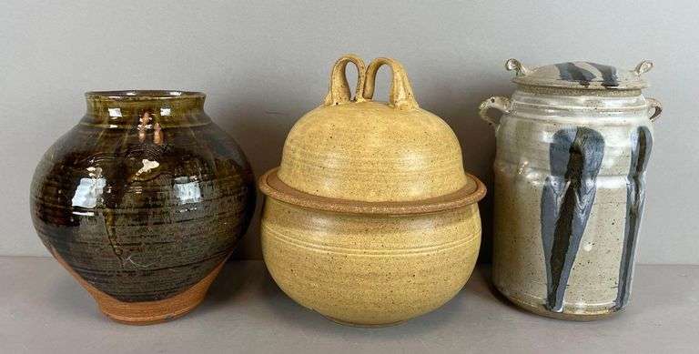 Group of 3 Signed Stoneware Art Pottery Items