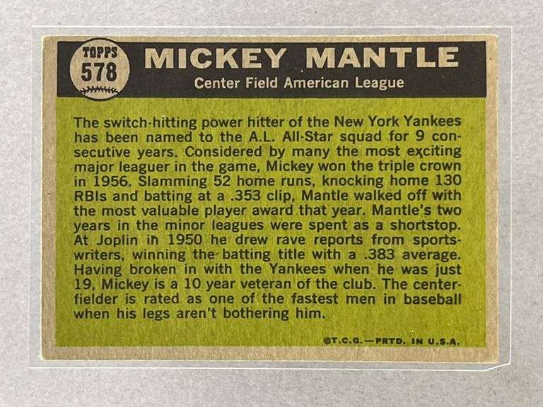 1961 Topps Mickey Mantle All-Star #578