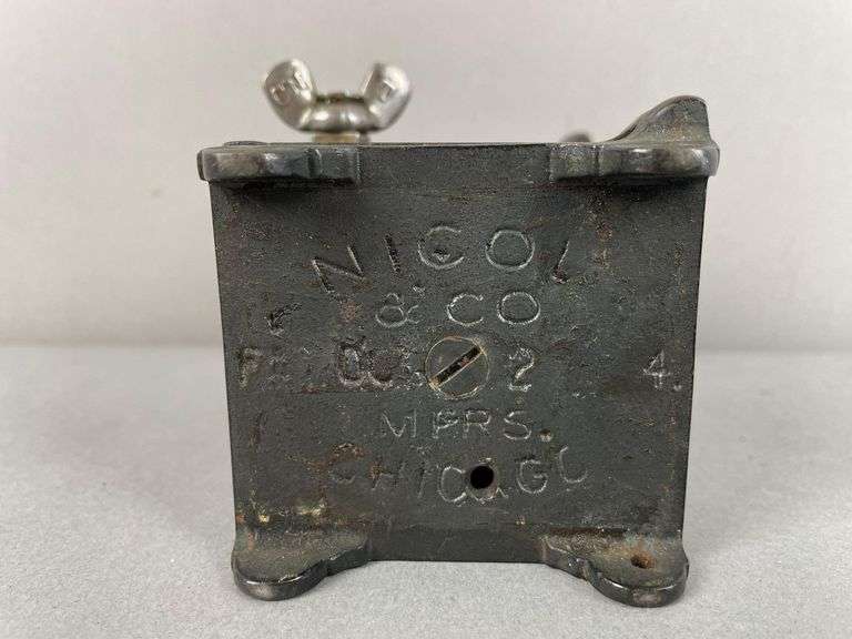 Antique Nicol Cast Iron White City Puzzle Safe Bank