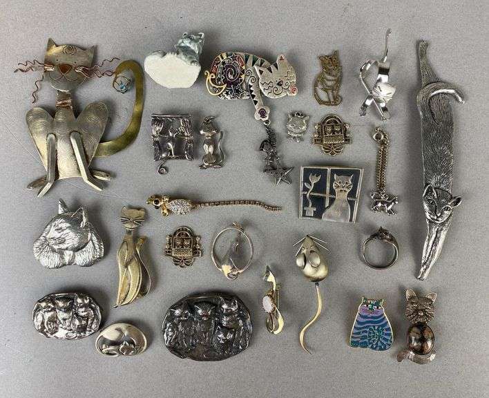 Group of Cat Jewelry Items and More