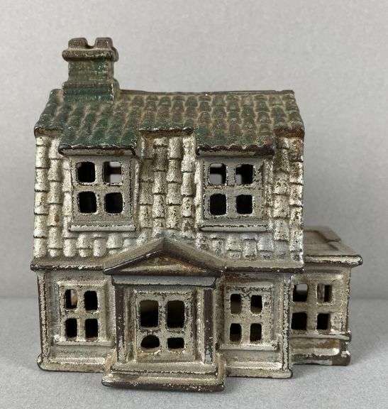 Antique Cast Iron Colonial House Bank