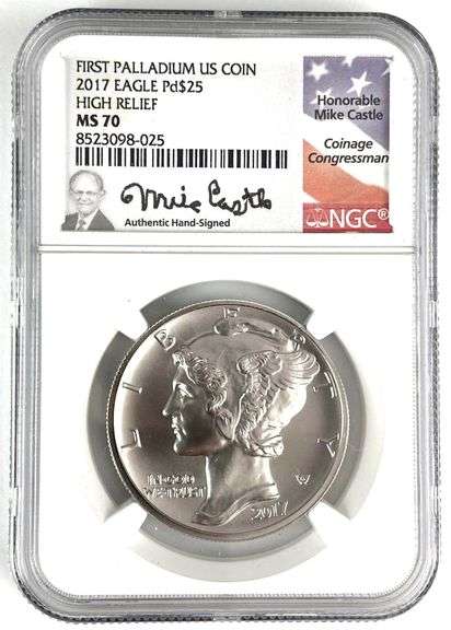 NGC Graded 2017 Signed $25 US 1 oz Palladium Eagle MS70