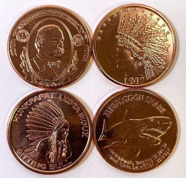 Group of 4 1 oz Copper Rounds