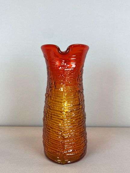 Blenko Orange Textured Art Glass Water Double Pitcher