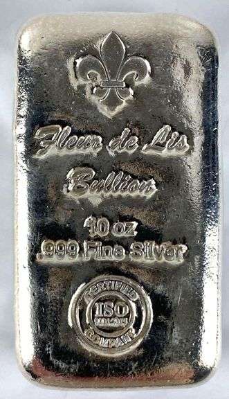 Fleur De Lis Bullion 10 oz .999 Fine Silver Ingot/ Bar