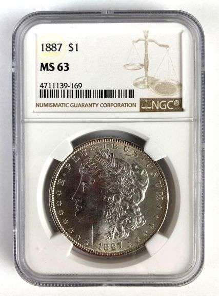 NGC Graded 1887 US $1 Morgan Silver Dollar MS63