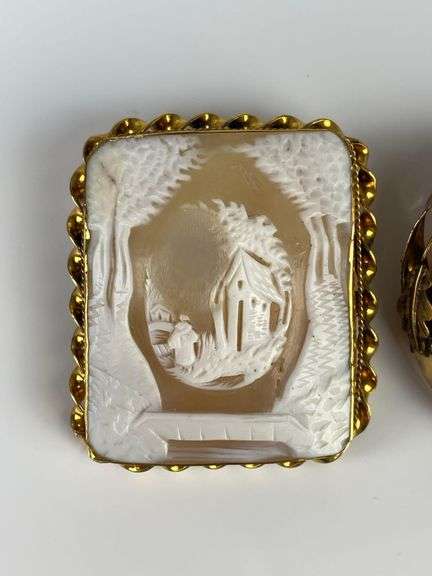Group of 3 Large Landscape Cameo Brooches