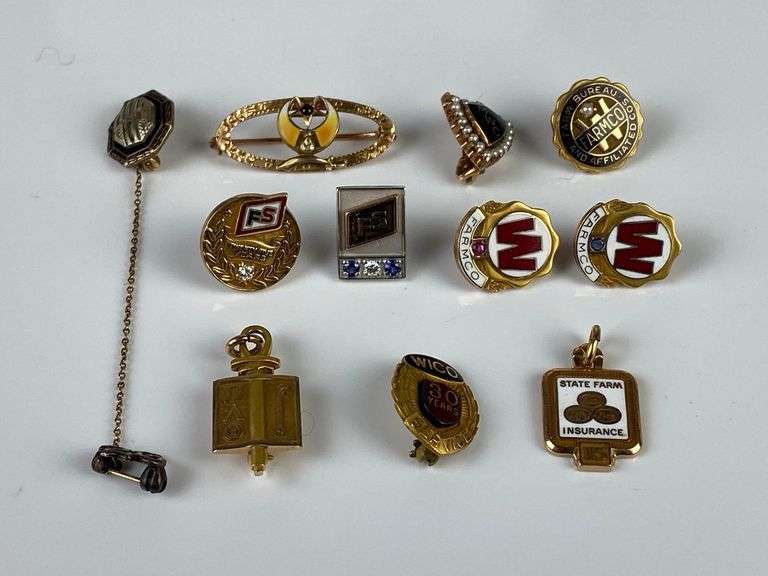 Group of 11 10K Gold Pins