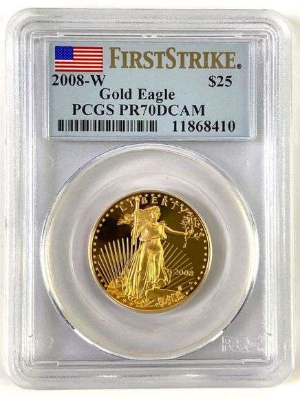 PCGS Graded 2008 W $25 US 1/2 oz American Gold Eagle PR70