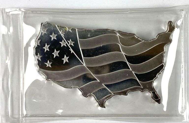 Elemental American Flag Map 5 oz .999 Fine Silver Ingot/ Bar