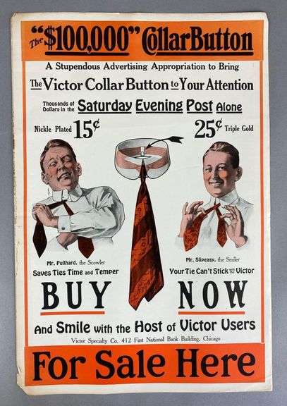 Vintage Victor Collar Button Chicago IL Paper Advertising Sign