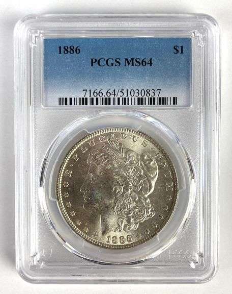 PCGS Graded 1886 US $1 Morgan Silver Dollar MS64
