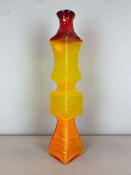 2020 Blenko Red Yellow Textured Art Glass Vase