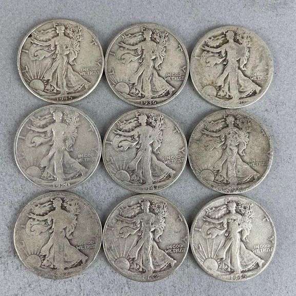 Group of 9 Walking Liberty Silver Half Dollars