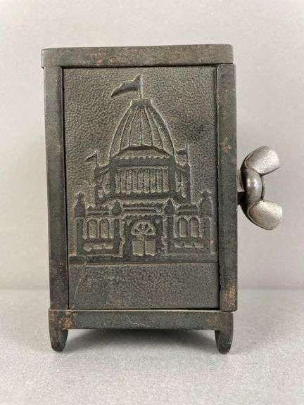 Antique Nicol Cast Iron White City Puzzle Safe Bank