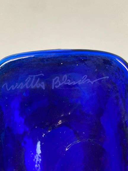 2014 Blenko Walter Blenko Signed Cobalt Textured Glass Double Pitcher