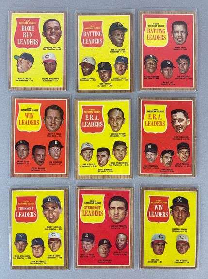 9 - 1962 Topps Baseball Leaders Cards with HOFs